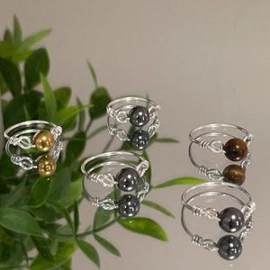 ✨💍handmade hematite, tiger eye wire wrapped ring✨